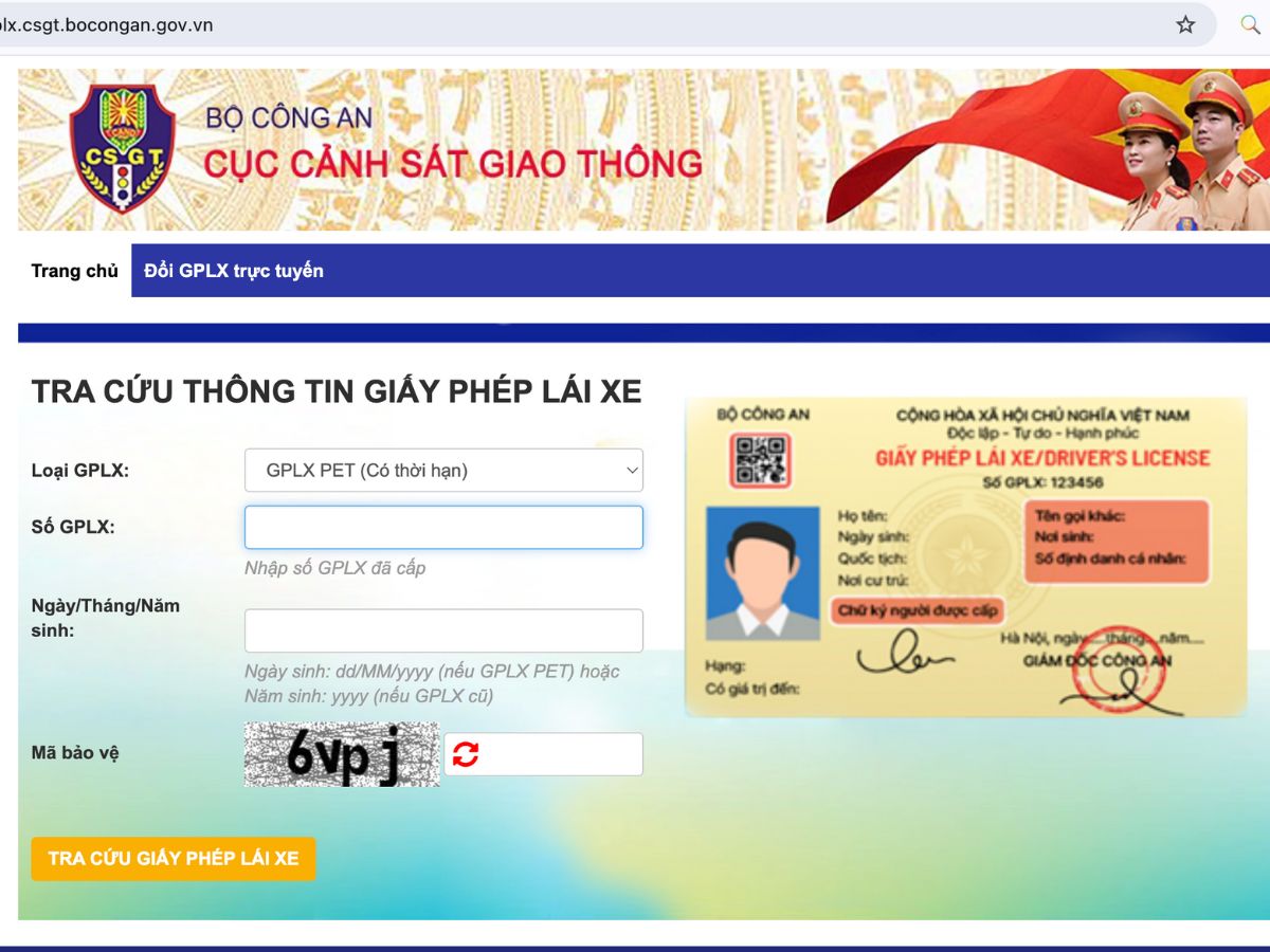 Tra cứu thông tin giấy phép lái xe